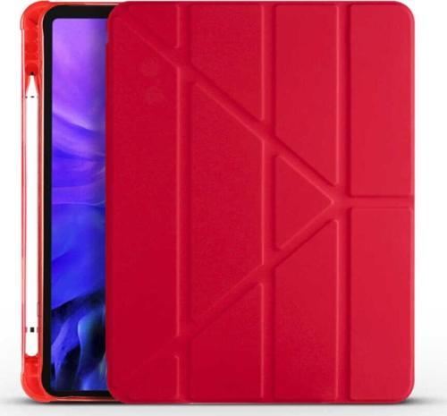 Apple Ipad 10.2 (8.nesil) Tofu Folding Kalem Tutacaklı Standlı Kılıf Kırmızı