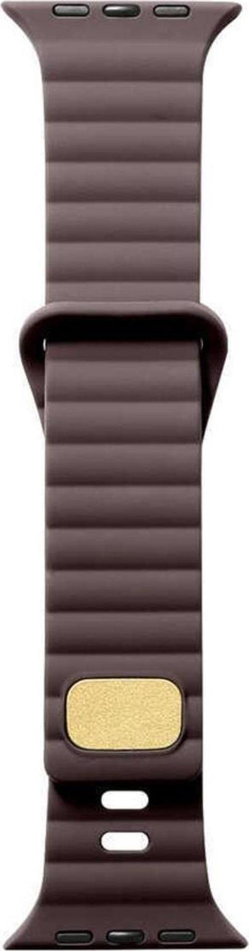 Apple Watch 4 Ile Uyumlu Metal Toka Tasarımlı 38-40mm Strip Kabartmalı Kordon Kahvenrengi