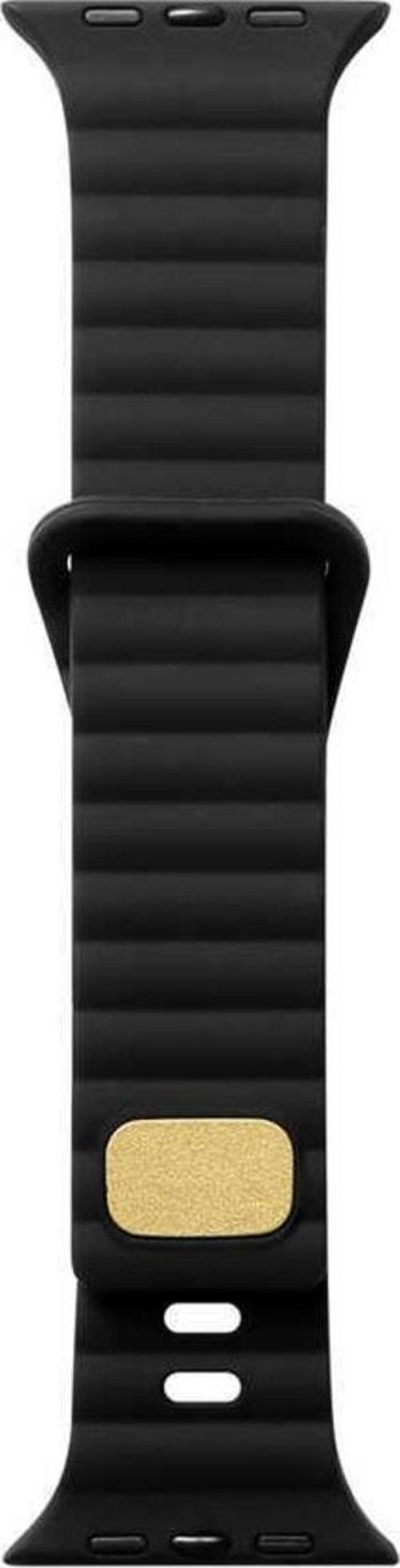 Apple Watch 4 Ile Uyumlu Metal Toka Tasarımlı 38-40mm Strip Kabartmalı Kordon Siyah