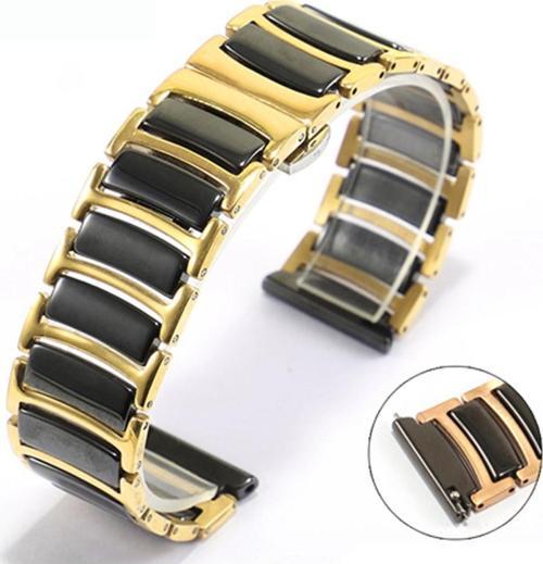 Apple Watch 4 Ile Uyumlu Paslanmaz Seramik 45mm Denouement Metal Kordon Gold Siyah