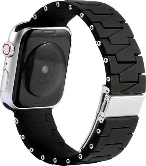 Apple Watch 4 Uyumlu Metal Görünümlü Çapraz Silikon Kayış 42-44mm Dalliance Kordon Siyah