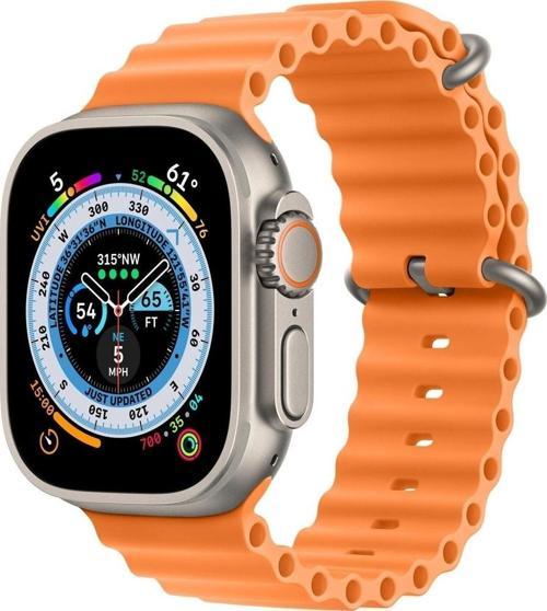 Apple Watch 5 Ile Uyumlu Okyanus Quintessential 38-40mm Kabartmalı Metal Tokalı Kordon Turuncu