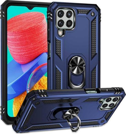 Galaxy M33 Ile Uyumlu Kılıf Shockproof Standlı Yüzük Tutuculu Mega Case Mavi