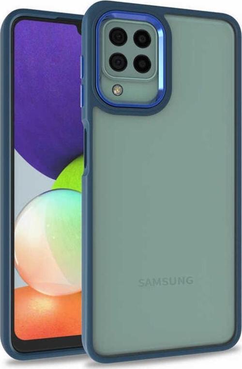 Galaxy M22 Ile Uyumlu Kılıf Kontrast Renk Tasarımlı Cynosure Kapak Mavi