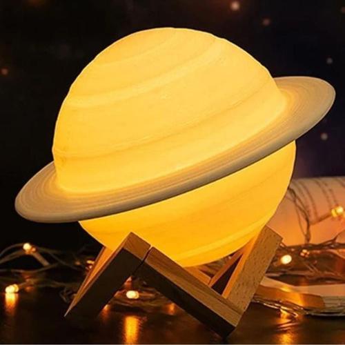 Bluetooth Speaker Özellikli Saturn Gece Lamba Ahşap Stand Renk Değiştiren Usb Şarj Uzaktan Kumanda