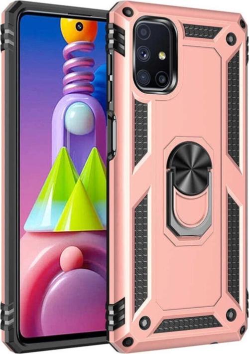 Galaxy M51 Kılıf Shockproof Yüzük Tutuculu Vega Rosegold