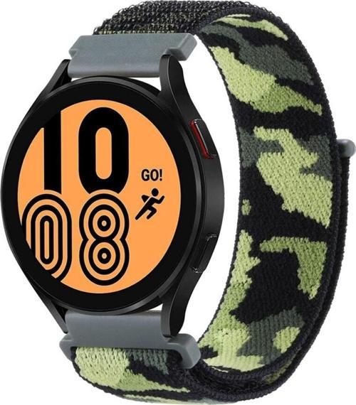 Galaxy Watch 3 45mm Ile Uyumlu Kamuflaj Desenli Kayış Hasır Örgü Işlemeli Kordon Koyu Yeşil