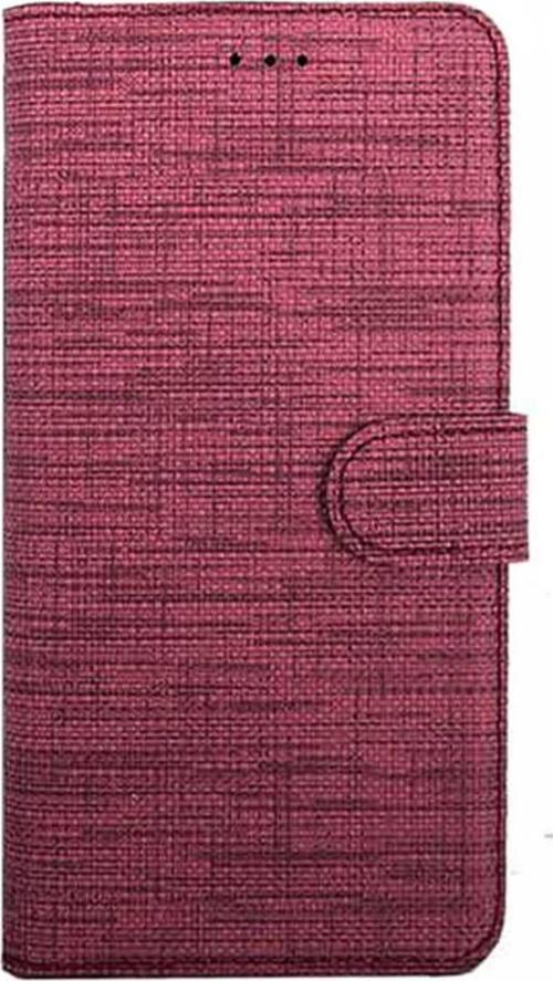 Galaxy S21 Standlı Kartvizitli Ve Para Gözlü Kumaş Desen Cüzdan Kılıf Koyu Pembe