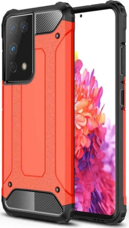 Galaxy S21 Ultra Kılıf Shockproof Slikon Zırh Kırmızı