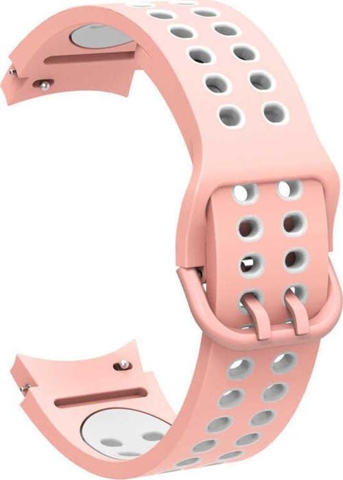Galaxy Watch 4 Classic Ile Uyumlu 46mm 2 Kancalı Metal Tokalı Iridescent Silikon Kordon Pembe-beyaz