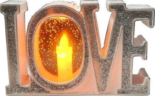 Romantik, Dekoratif Simli Love Yazılı Yapay Mum Led Işık Gece Lambası Işığı