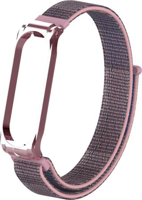 Xiaomi Mi Band 4 Ile Uyumlu Saat Kayışı Hasır Örme Metal Çerçeve Kordon Kayış Rosegold