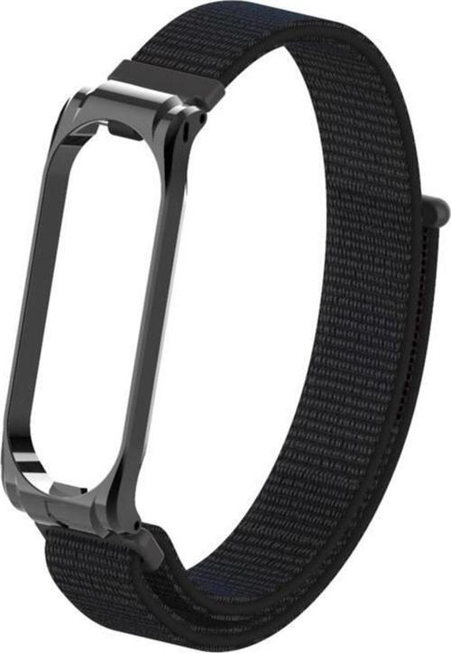 Xiaomi Mi Band 4 Ile Uyumlu Saat Kayışı Hasır Örme Metal Çerçeve Kordon Kayış Siyah