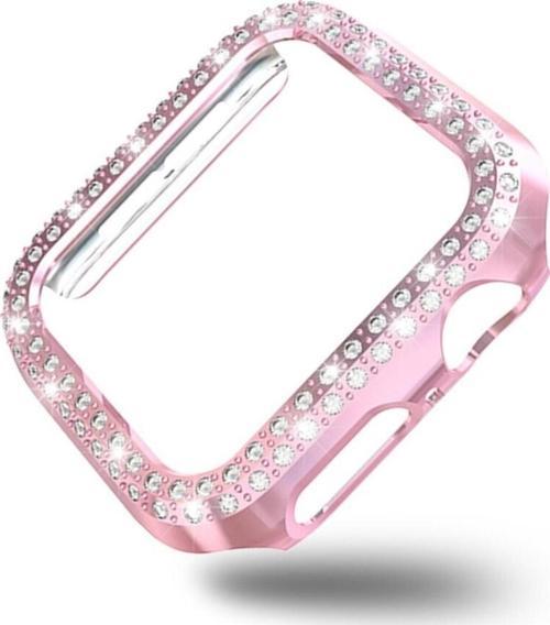 Watch 5 44mm Ile Uyumlu Sert Çerçeve Diamond Kapak Apple Watch 5 44mm Koruyucu Kılıf Pembe