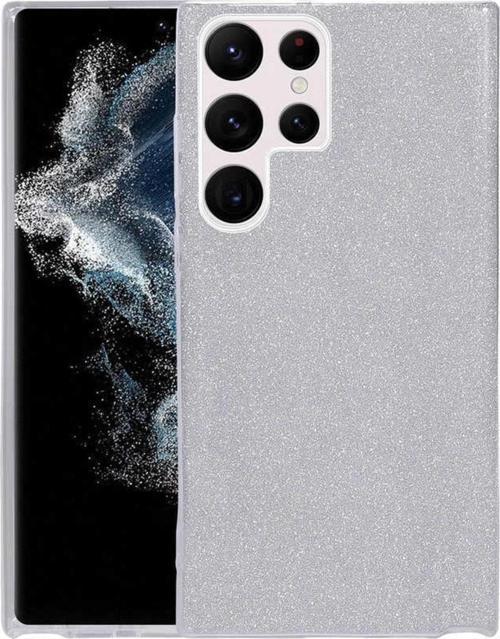 Galaxy S22 Ultra Ile Uyumlu Kılıf Simli Parlak Çift Katmanlı Shining Silikon Gümüş