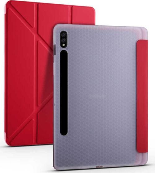 Galaxy Tab S7 Plus 12.4 T970 Tofu Folding Kalem Tutacaklı Standlı Kılıf Kırmızı