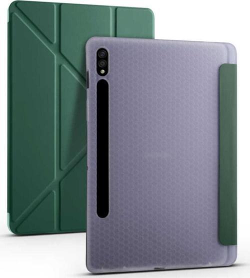 Galaxy Tab S7 Plus 12.4 T970 Tofu Folding Kalem Tutacaklı Standlı Kılıf Koyu Yeşil