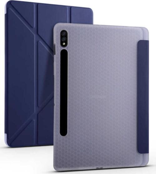 Galaxy Tab S7 Plus 12.4 T970 Tofu Folding Kalem Tutacaklı Standlı Kılıf Lacivert
