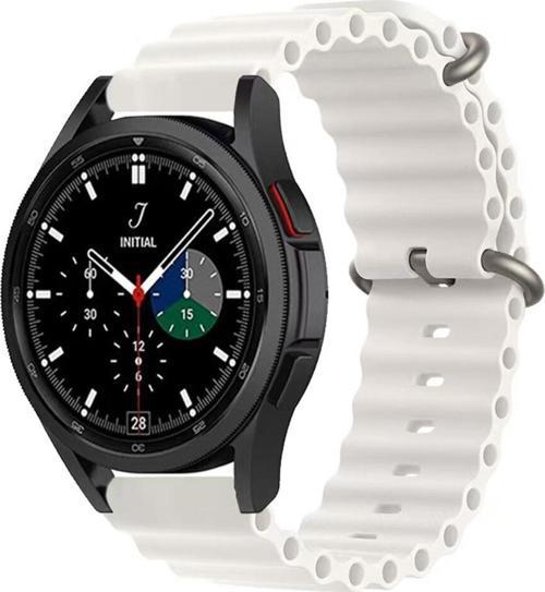 Galaxy Watch Active 2 Ile Uyumlu 40mm Quintessential Kabartmalı Metal Tokalı Kordon Beyaz