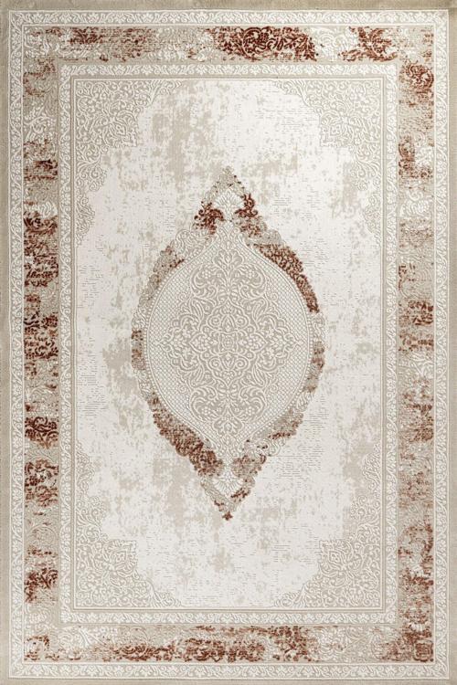 Bej Çerçeveli Etnik Modern Desenli Pamuk Makinada Yıkanabilir Hav Toz Vermez Leke Tutmayan Kaymaz Taban Dijital Makine Baskı Salon Yolluk Mutfak Halı