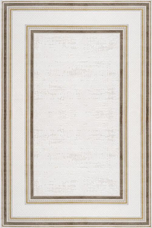 Kahverengi Çerçeveli Etnik Modern Desenli Pamuk Makinada Yıkanabilir Hav Toz Vermez Leke Tutmayan Kaymaz Taban Dijital Makine Baskı Salon Yolluk Mutfak Halı