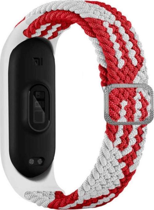 Xiaomi Mi Band 3 Uyumlu Mixed Hasır Örme Kordon Kayış Kırmızı-beyaz