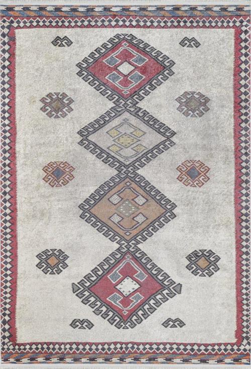 SanLuisPotosi Bej Modern Etnik Desenli Makinada Yıkanabilir Hav Toz Vermez Leke Tutmayan Kaymaz Taban Dijital Makine Baskı Salon Yolluk Mutfak Halı