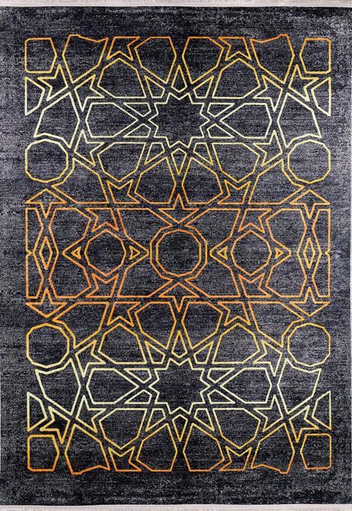 Asbest Gri Modern Etnik Desenli Pamuk Makinada Yıkanabilir Hav Toz Vermez Leke Tutmayan Kaymaz Taban Dijital Makine Baskı Salon Yolluk Mutfak Halı