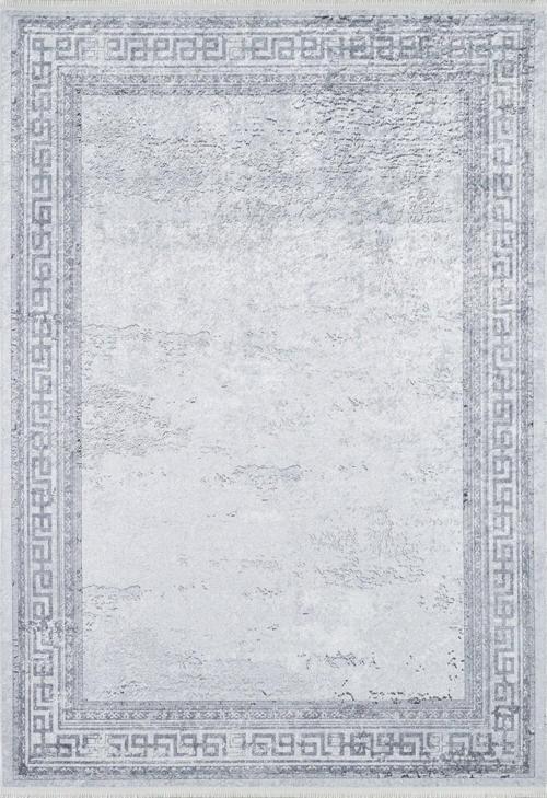 Ajmer Gri Çerçeveli Etnik Modern Desenli Pamuk Makinada Yıkanabilir Hav Toz Vermez Leke Tutmayan Kaymaz Taban Dijital Makine Baskı Salon Yolluk Mutfak Halı