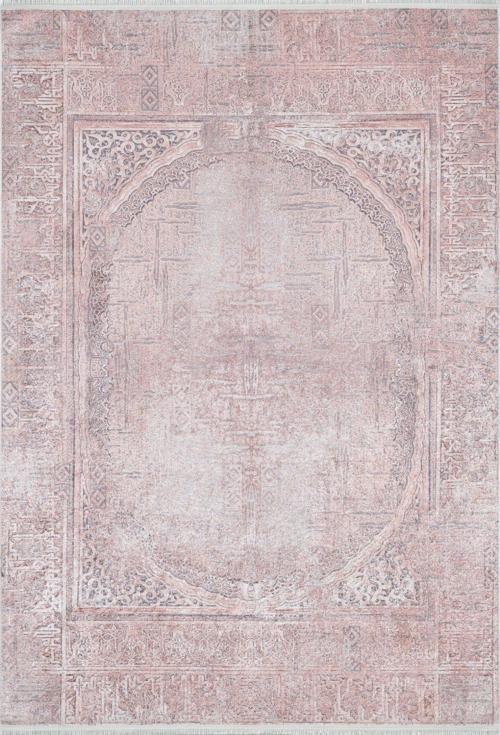 Andimesk Pembe Göbekli Etnik Modern Desenli Pamuk Makinada Yıkanabilir Hav Toz Vermez Leke Tutmayan Kaymaz Taban Dijital Makine Baskı Salon Yolluk Mutfak Halı