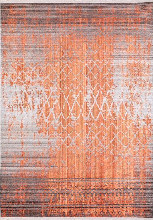 Pervouralsk Turuncu Modern Etnik Desenli Pamuk Makinada Yıkanabilir Hav Toz Vermez Leke Tutmayan Kaymaz Taban Dijital Makine Baskı Salon Yolluk Mutfak Halı