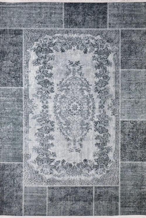 Xinning Gri Patchwork Etnik Modern Desenli Pamuk Makinada Yıkanabilir Hav Toz Vermez Leke Tutmayan Kaymaz Taban Dijital Makine Baskı Salon Yolluk Mutfak Halı