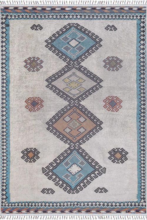 Kostrzyn Gri Göbekli Etnik Modern Desenli Makinada Yıkanabilir Hav Toz Vermez Leke Tutmayan Kaymaz Taban Dijital Makine Baskı Salon Yolluk Mutfak Halı
