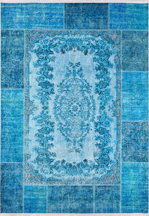 Artyom Mavi Patchwork Etnik Modern Desenli Pamuk Makinada Yıkanabilir Hav Toz Vermez Leke Tutmayan Kaymaz Taban Dijital Makine Baskı Salon Yolluk Mutfak Halı