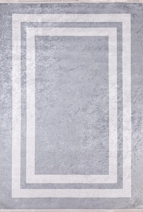 Novomoskovsk Gri Çerçeveli Etnik Modern Desenli Makinada Yıkanabilir Hav Toz Vermez Leke Tutmayan Kaymaz Taban Dijital Makine Baskı Salon Yolluk Mutfak Halı