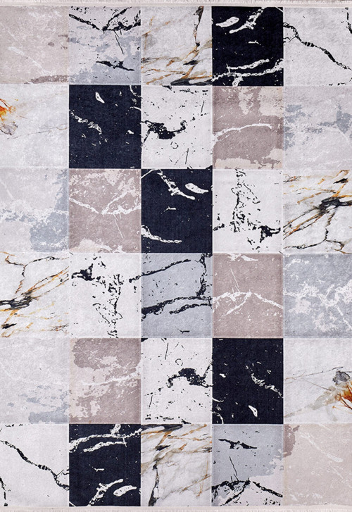 Winnipeg Gri Patchwork Etnik Modern Desenli Makinada Yıkanabilir Hav Toz Vermez Leke Tutmayan Kaymaz Taban Dijital Makine Baskı Salon Yolluk Mutfak Halı
