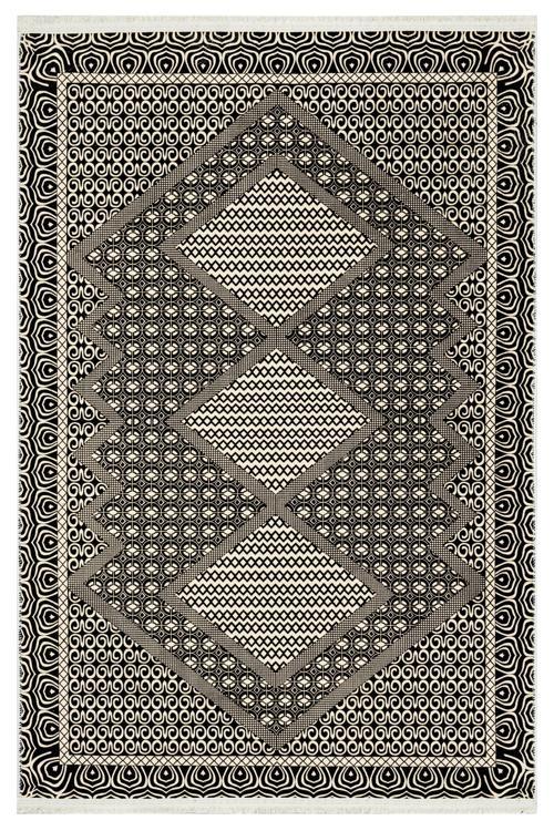 Pragathi Gri Geometrik Etnik Modern Desenli Kadife Makinada Yıkanabilir Hav Toz Vermez Leke Tutmayan Kaymaz Taban Dijital Makine Baskı Salon Yolluk Mutfak Halı