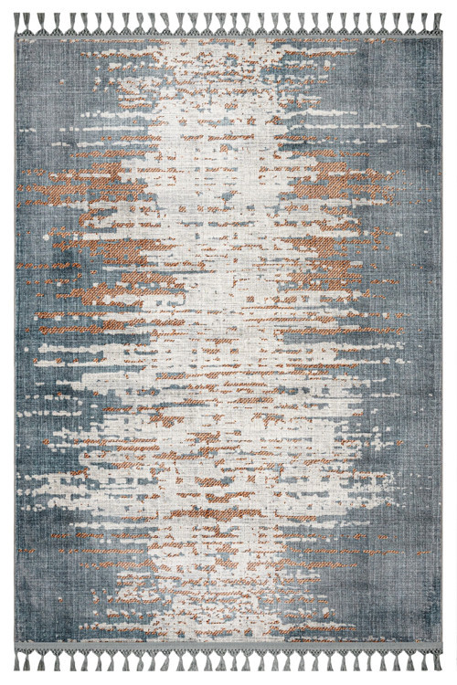 Pravallika Gri Modern Etnik Desenli Bambu Makinada Yıkanabilir Hav Toz Vermez Leke Tutmayan Kaymaz Taban Dijital Makine Baskı Salon Yolluk Mutfak Halı