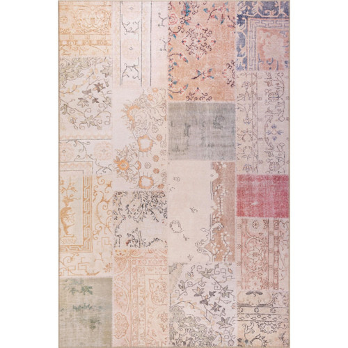 Chester Patchwork Krem Polyester Dikdörtgen Modern Desenli Pamuk Makinada Yıkanabilir Hav Toz Vermez Leke Tutmayan Kaymaz Taban Dijital Makine Baskı Salon Yolluk Mutfak Halı