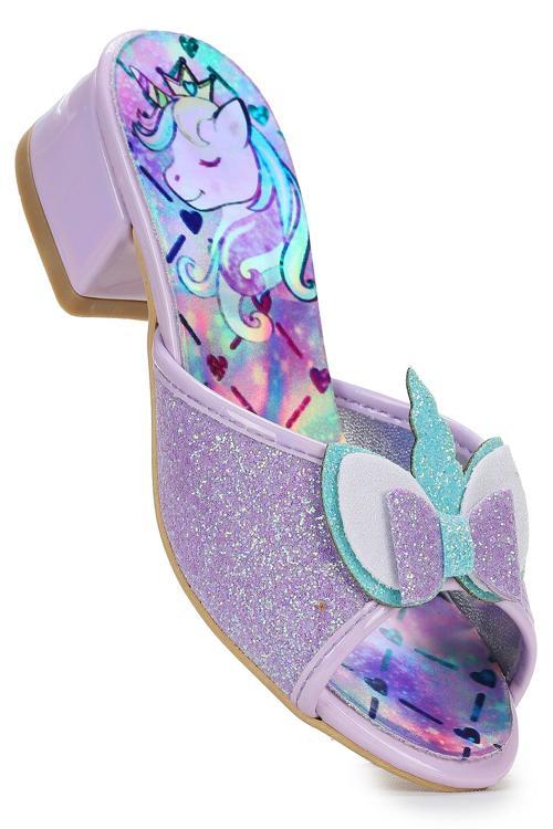  Unicorn Kız Çocuk Topuklu Simli Abiye Terlik