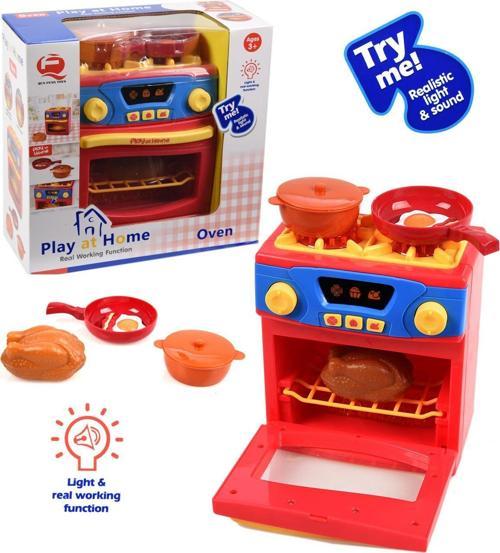 Play At HOME- Işıklı Sesli Fonksiyonlu Ocaklı Oyuncak Fırın SET
