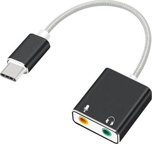 Macbook Uyumlu Usb Type-c To Harici Ses Kartı Adaptörü Jack 3.5mm Kulaklık + Mikrofon - Siyah