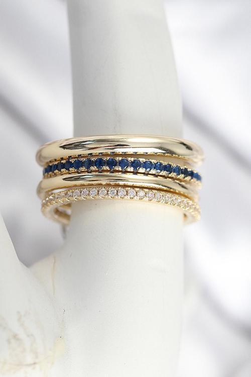 Pirinç Gold Renk Zirkon Taşlı 4 Lü Kadın Yüzük 3831