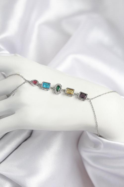 Pirinç Renkli Zirkon Taşlı Model Gümüş Renk Şahmeran 724