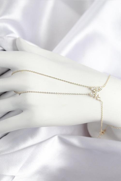 Pirinç Zirkon Taşlı Kelebek Model Gold Renk Şahmeran 717