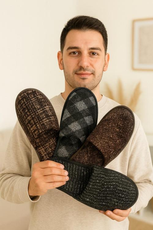 4'LÜ PAKET COMFORT Erkek Terlik Ev Terliği Kışlık Yumuşak Tabanlı
