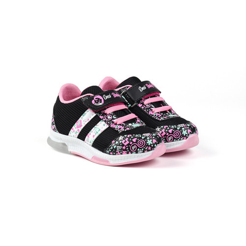 Kız Bebe Siyah Pembe Desenli Işıklı Cırtlı Sneaker Günlük Spor Ayakkabı