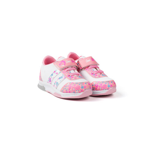 Kız Bebe Pembe Beyaz Desenli Işıklı Cırtlı Sneaker Günlük Spor Ayakkabı