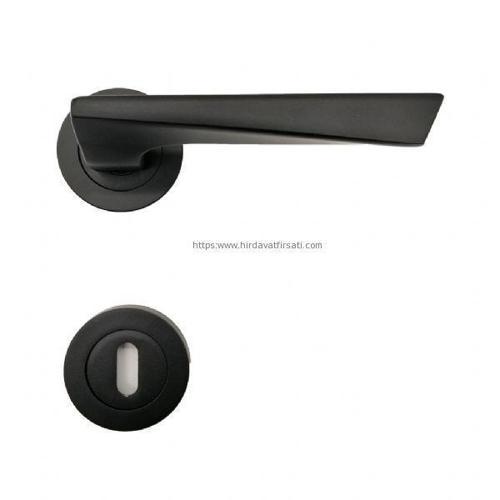 Piramit mat siyah rozetli kapı kolu Wc