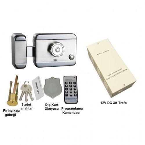 SMART motorlu otomat SESSİZ-GÜVENLİ elektrikli trajlı apartman kapı kilidi + kartlı sistemi + trafosu + 25 çip Sensörlü açılım